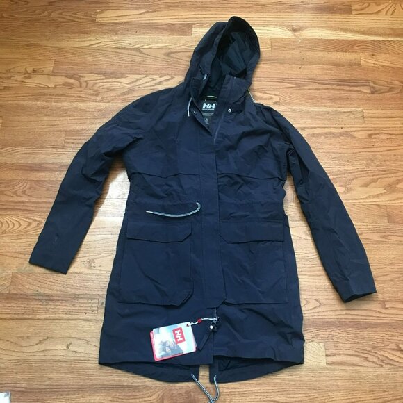 Womens Helly Hansen Westport Long Rain Jacket Graphite Blue Size Large L - Picture 1 of 9